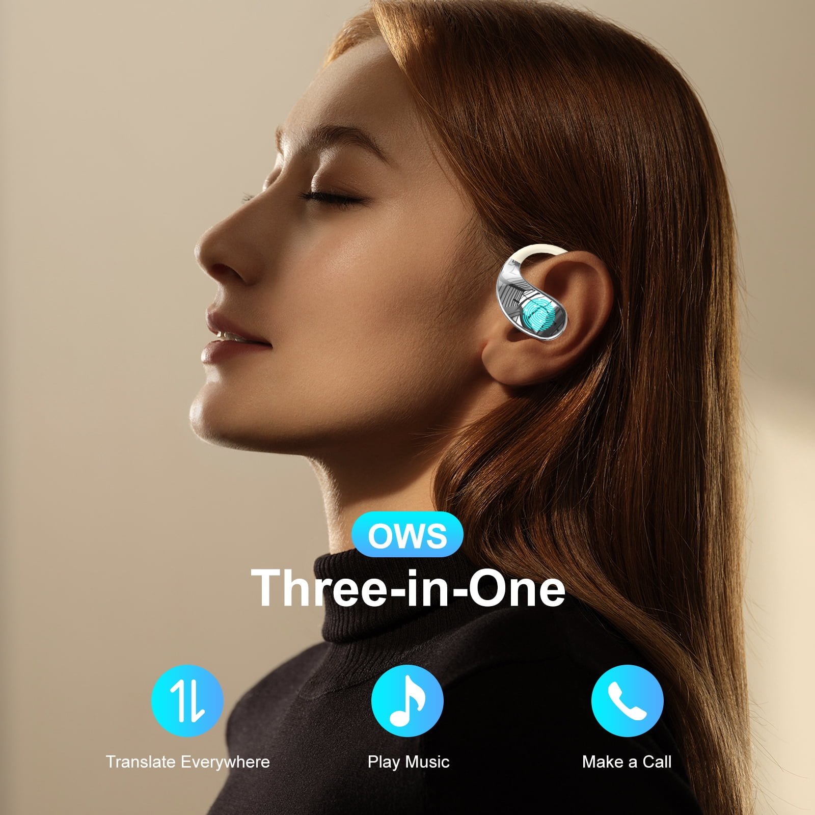 AI Language Translator Earbuds, OWS 3 in 1 Translation Earbuds Real Time, 150 Languages & Accents with 10 Offline Packs, Two Way Translation Device for Travel Business Study, White