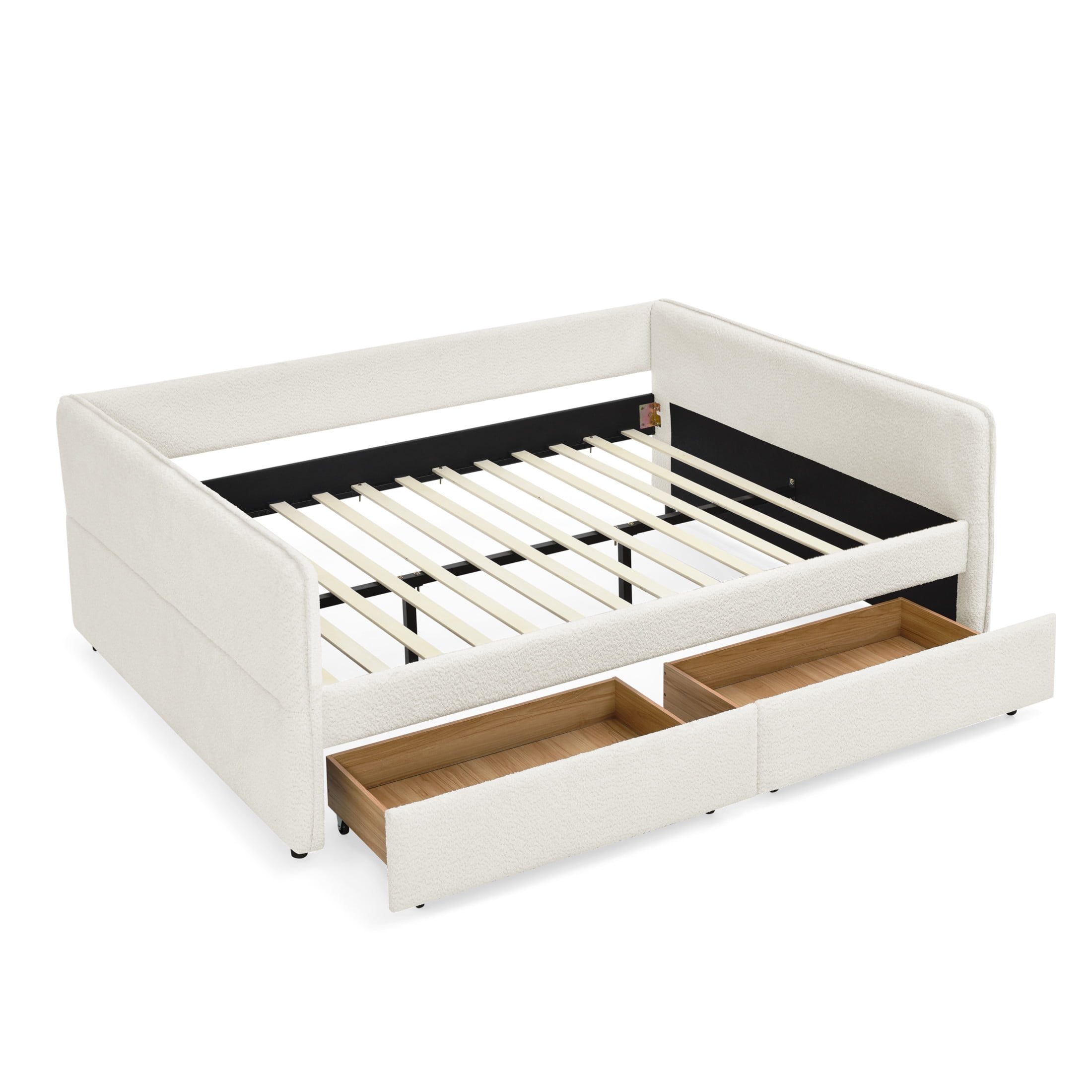 Noble House Kael Queen-Size Daybed with Storage Drawers, Tufted Boucle Sofa Bed Frame and Padded Backrest, Beige
