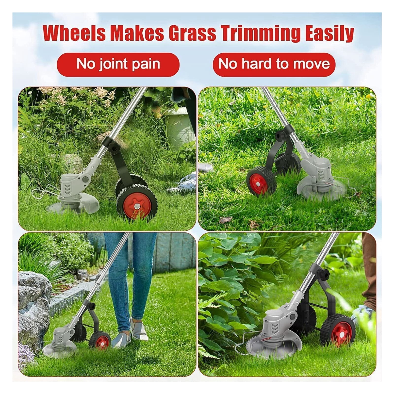 Universal String Trimmer Grass Eater Weed Cutter Adjustable Support Wheels Set for cordless grass trimmer ,2 IN 1 Trimmer & Edger