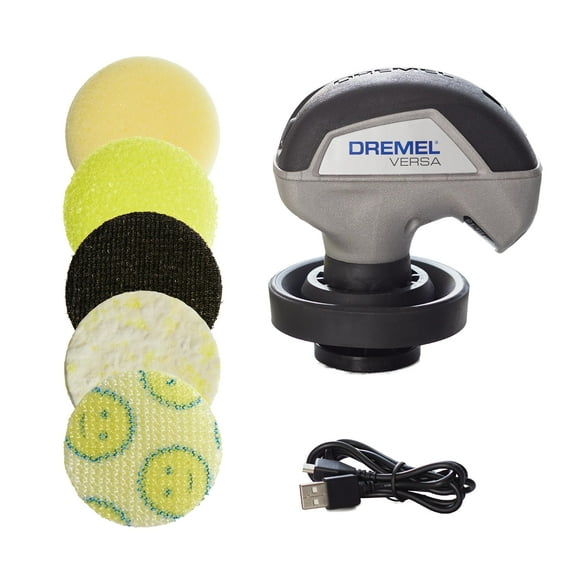 Dremel Versa Kit de Récurage Électrique avec 5 Tampons Éponge de Nettoyage, Récurage Électrique Sans Fil Étanche, Haute Vitesse, Nettoyage Multi-Surfaces pour Cuisine, Maison, a