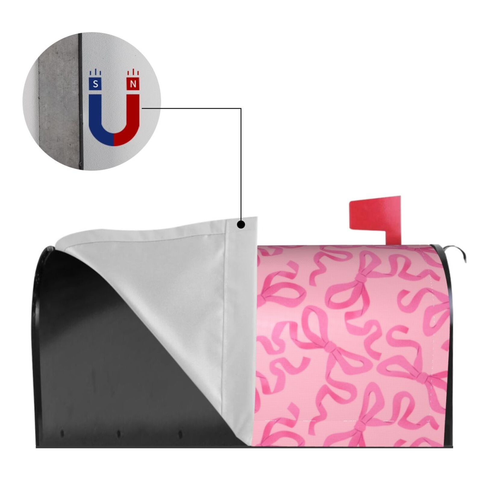 Xecao pink bow for Mailbox Cover with Magnetic Strips, Waterproof and Sunscreen, Adds a Decorative Touch to Your Garden Yard-21x18 in