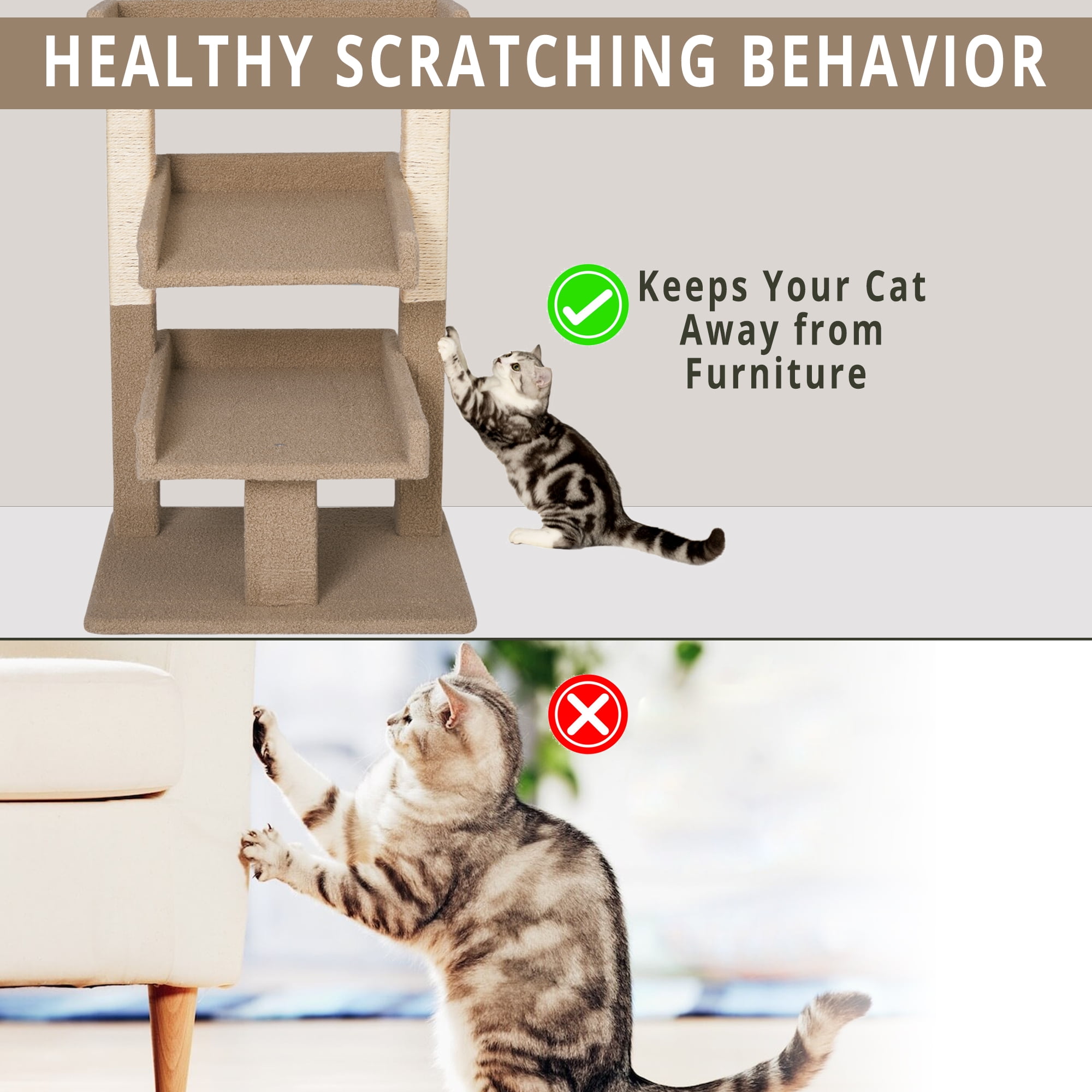 Nala 3-Tier Cat Tree Tower for Indoor Cats – Large Cat Tower & Cat Condo for Large Cats | Cat Tree House & Cat Castle for Multi-Cat Homes - Beige