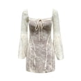 thumbnail image 4 of Vestido mini ajustado elegante de encaje con manga larga y espalda descubierta en línea A para mujer, 4 of 4