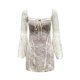 thumbnail image 4 of Vestido mini ajustado elegante de encaje con manga larga y espalda descubierta en línea A para mujer, 4 of 4