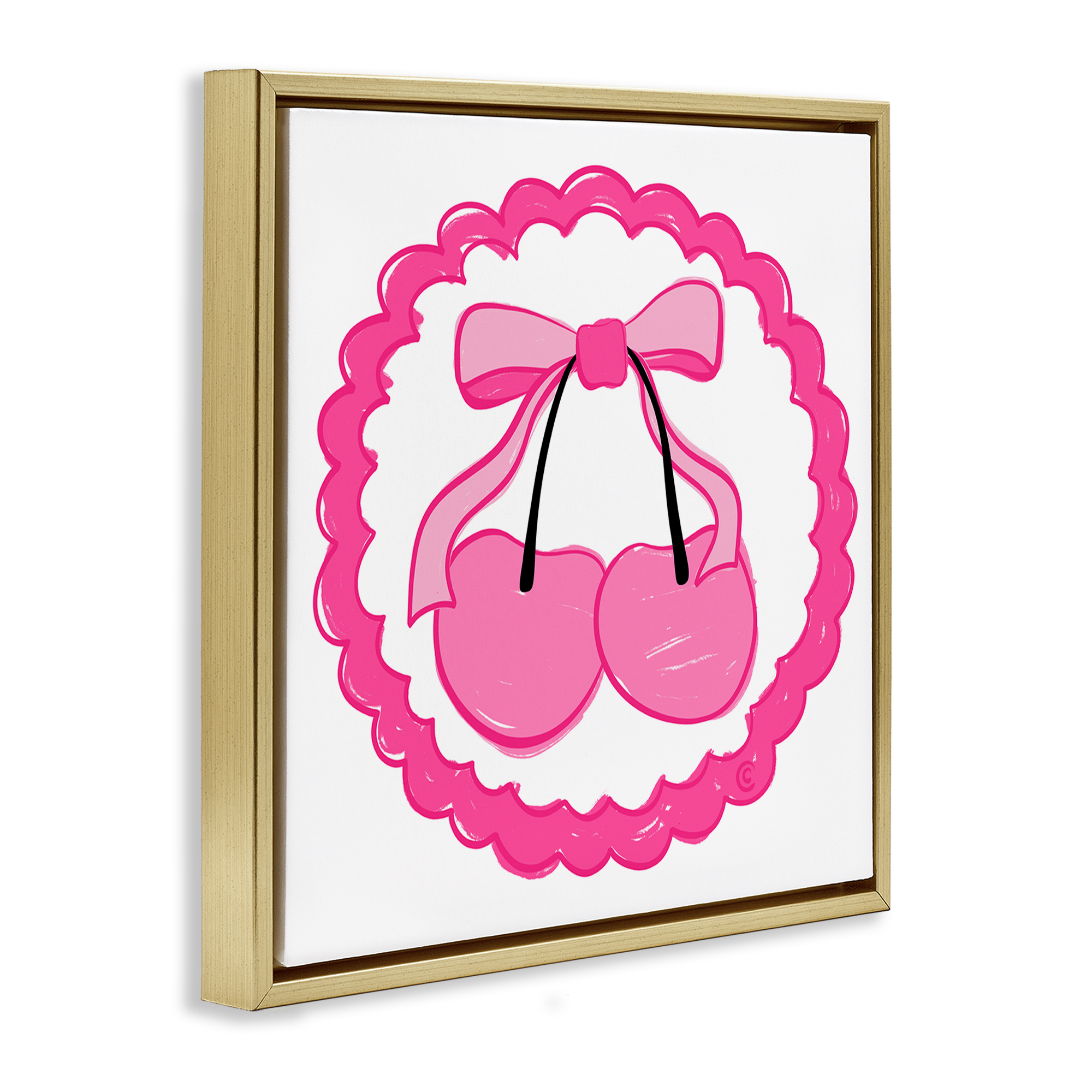 Stupell Industries Pink Cherries & Bow Food & Beverage Painting Gold Floater Framed Canvas Art Print Wall Art, 25 x 25