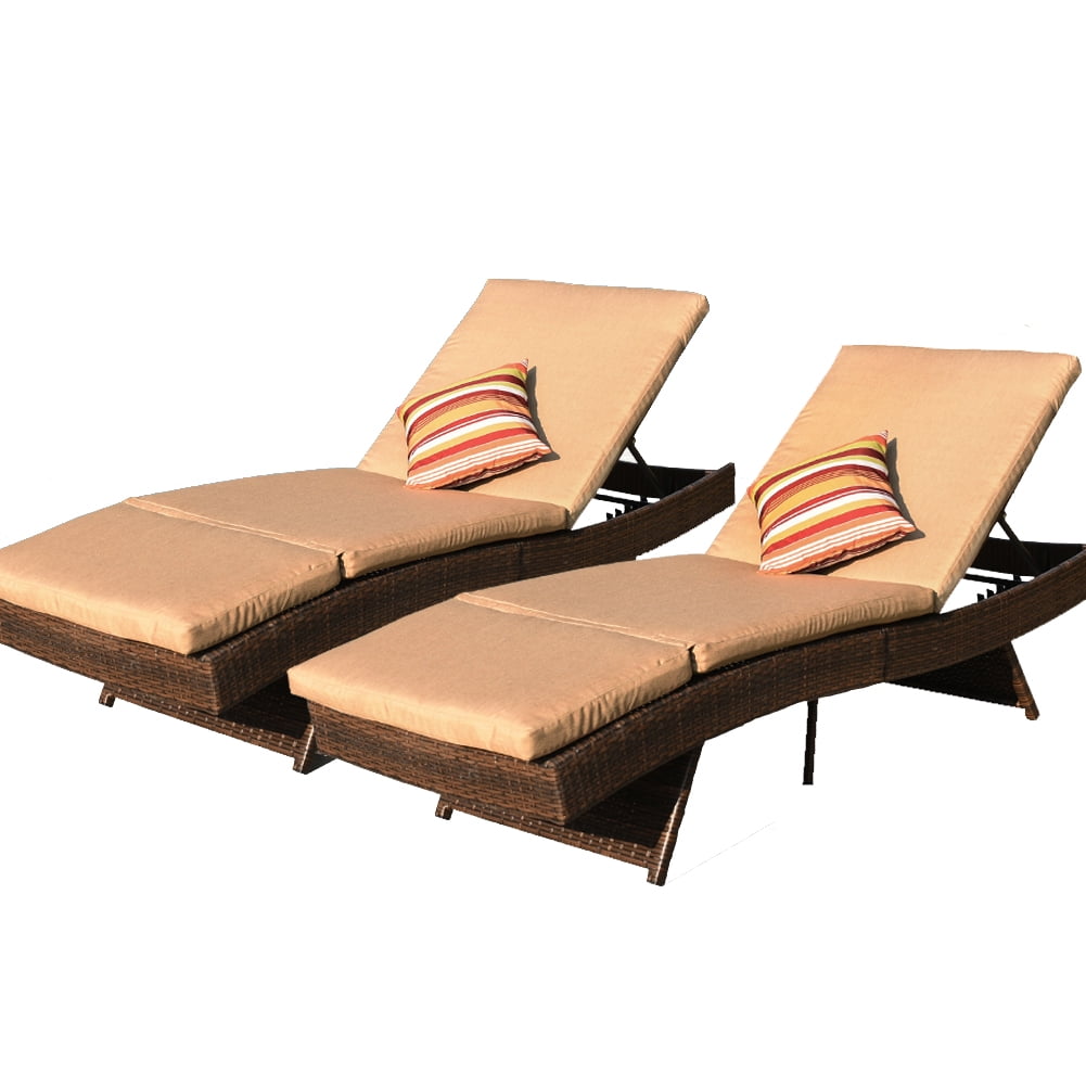 Sundale Outdoor 2PCS Deluxe Patio Adjustable Resin Wicker Chaise Lounge