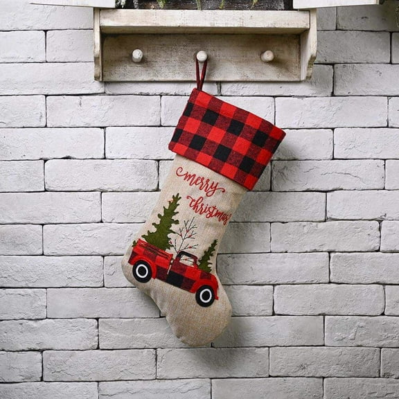 Christmas Stocking Gift bag Red Truck with Christmas Tree 17”