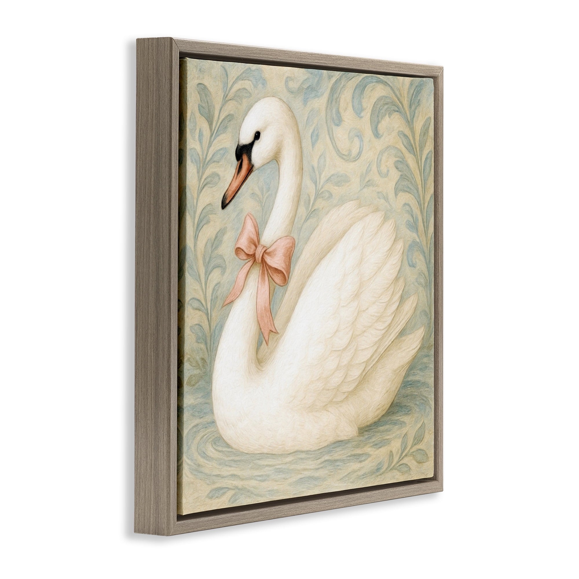 Stupell Industries Vintage Leaves Swan Brown Framed Floater Canvas Wall Art, design by Grotto Studios