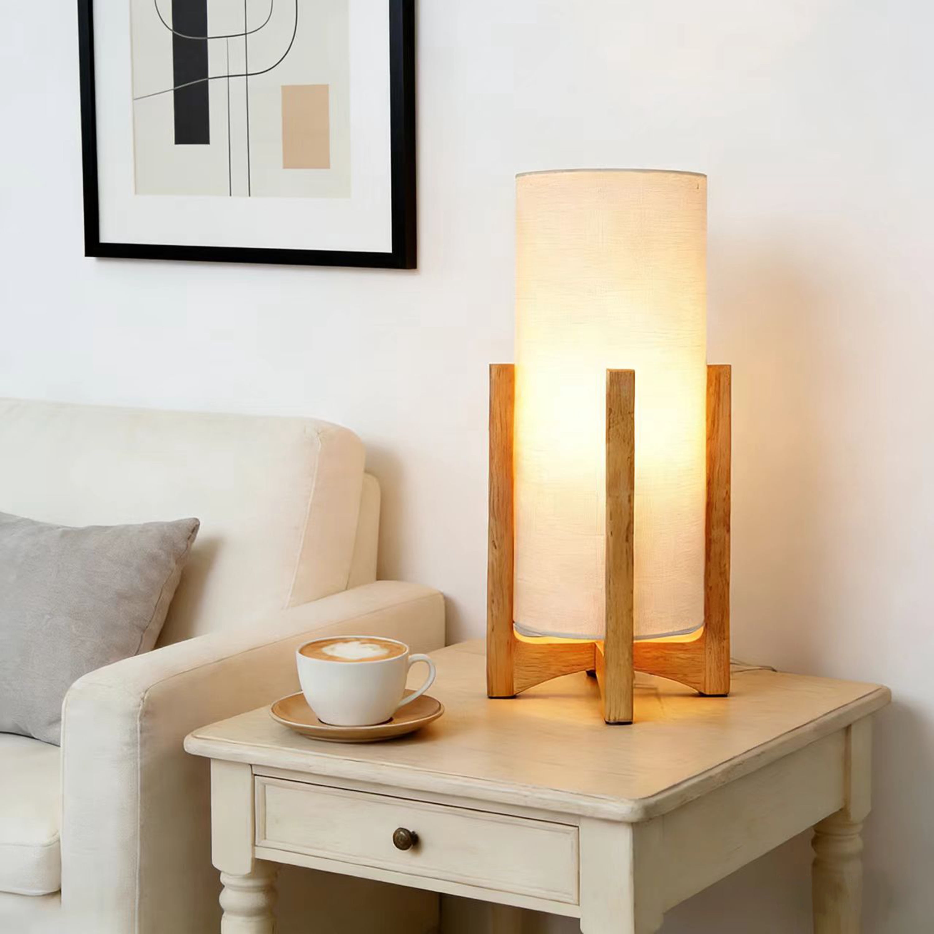 Better Homes & Gardens 14-Inch Natural Wood Uplight Table Lamp with Linen Shade
