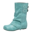 thumbnail image 6 of Pandaie Women's Slouchy Ankle Boots Fold Over Hidden Wedge Western Booties Pull on Wide Calf Buckles Motorcycle Riding Shoes Mint Green 7.5, 6 of 7