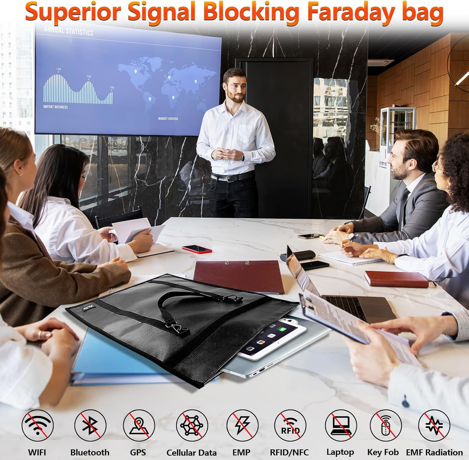JXE JXO Extra Large Faraday Bags with Handle, Emp Proof Fireproof Waterproof, for Laptops Phones Car Keys, Black, 4 Pack