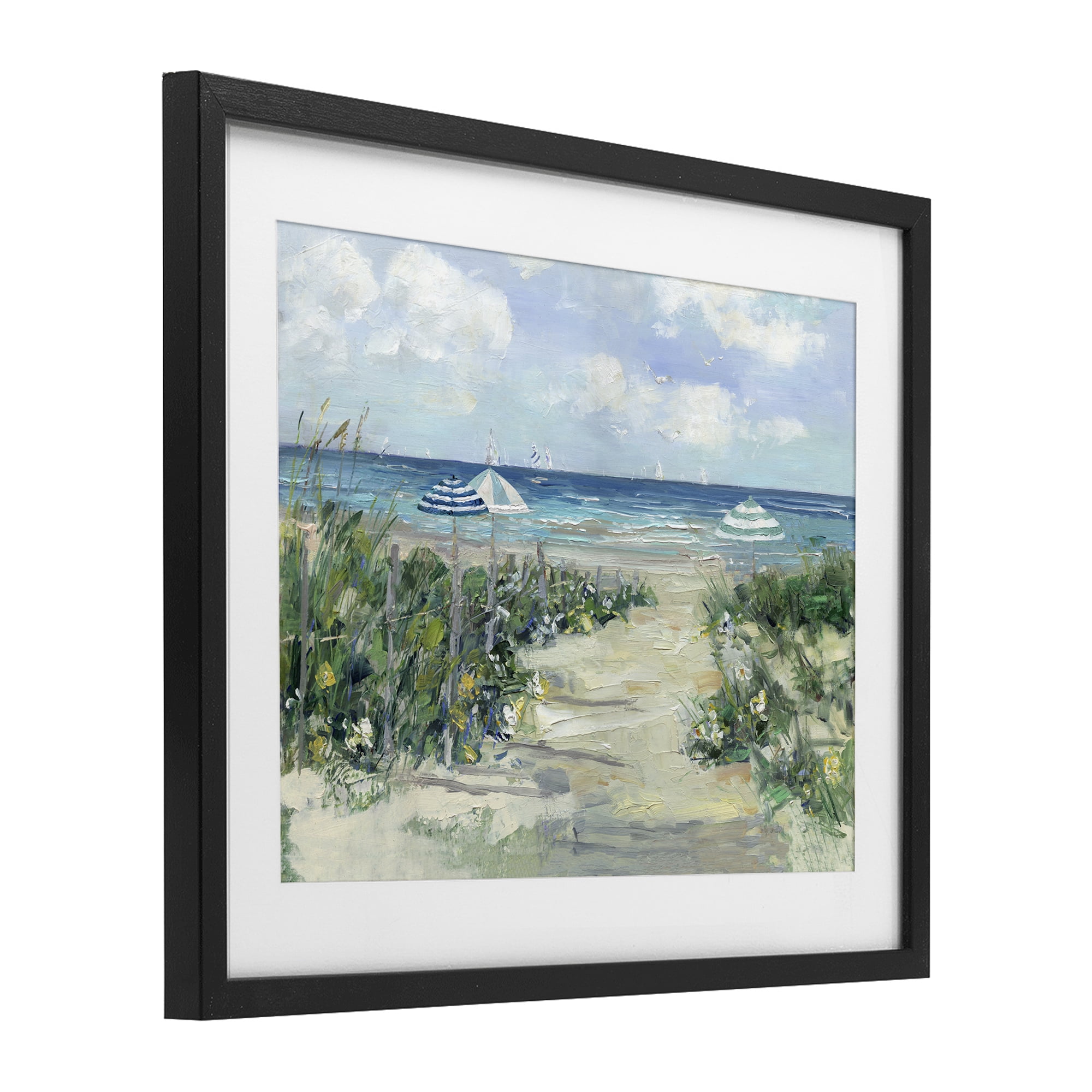 Stupell Industries Seaside Path To Striped Umbrellas Black Framed Print Under Glass, design by Sally Swatland