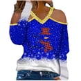 thumbnail image 2 of ICHUANYI Liquidación Mujeres V-Cuello Color Bloque Chriasmas Nieve Muñeco de Nieve Impresión Sin Tirantes Halter Manga Larga Sexy Tops Blusa ICHUANYI WER202308245060, 2 of 4