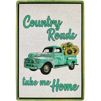 Country Roads Take Me Home Vintage Metal Tin Sign Funny Green Truck Sunflower Decor Rustic Farmhouse Decor for Living Room Bedroom Decoration 8X12Inch