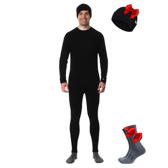 Merino.tech Men’s 100% Merino Wool Midweight Base Layer Top and Bottom Set Includes 𝗕𝗼𝗻𝘂𝘀 Hiking Socks