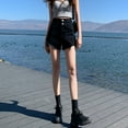 thumbnail image 2 of Pantalones cortos vaqueros negros de cintura alta para mujer, pantalones cortos holgados y finos con borde áspero y doble botón, novedad de verano 2023, 2 of 5
