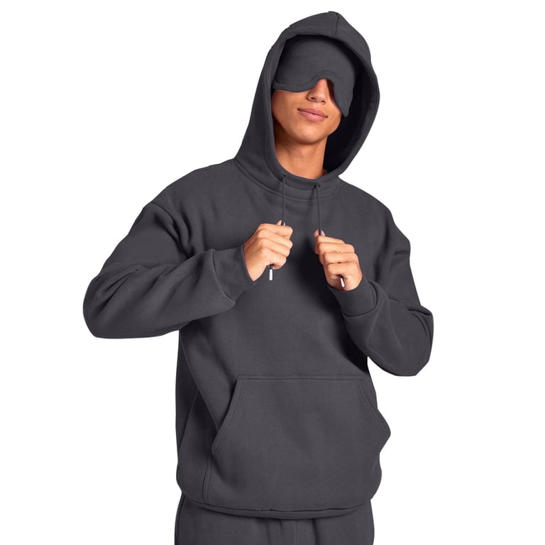 Travel Hoodie With Built-in Eye Mask & Hidden Pockets – Comfort Pullover For Airplane, Lounge, Sleep, S-4XL, Multiple Colors