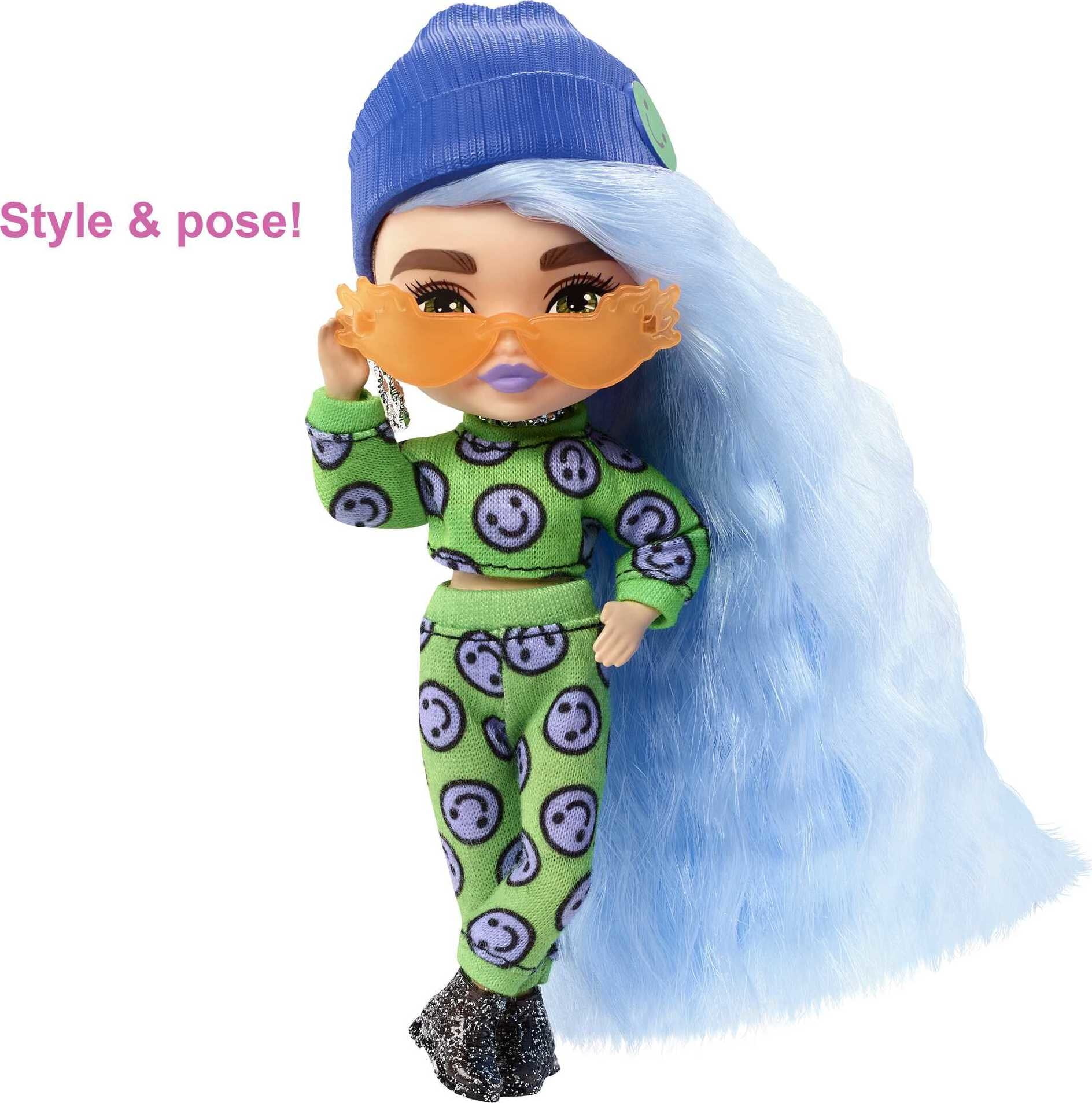 Barbie Extra Minis Doll #3 with Blue Hair in Two-Piece Emoji-Print
