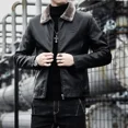 thumbnail image 2 of Chaqueta de cuero gruesa y con forro polar para hombre, chaqueta de negocios con cuello abatible, moda coreana, otoño/invierno, novedad de 2024, 2 of 5