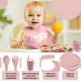 thumbnail image 2 of Set con vaso entrenador bebe + platos de bebe + baberos para bebe + cubiertos I BPA FREE I 5 piezas I Silicona grado alimenticio Happy Life  Kit comida bebe silicona 5 pcs, 2 of 8