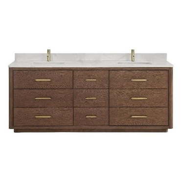 Vinnova Porto 84" Wood Double Bath Vanity with 9 Drawers in Aged Dark Brown