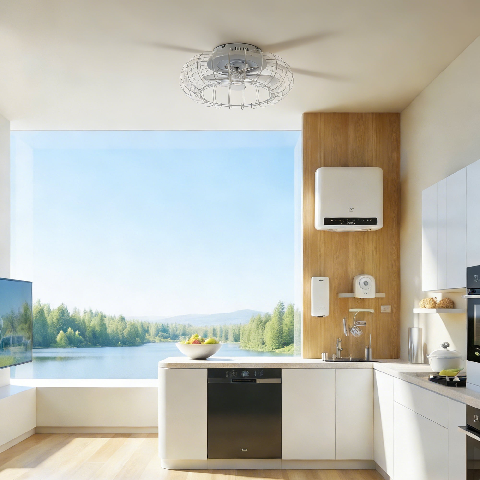 21" Low Profile Bladeless Ceiling Fan with Lights Dimmable LED Enclosed Ceiling Fans with Light and Remote 6 Wind Speeds Reversible Ceiling Fan with Bluetooth Speaker for Kids Room Bedroom Party