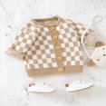 thumbnail image 4 of Infant Baby Boy Girl Autumn Winter Sweater Checkerboard Pattern Long Sleeve Round Neck Pullover Button-Down Knitwear Cardigan, 4 of 7