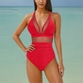 thumbnail image 2 of Dezsed Women's Tummy Control Swimsuits Mesh Sexy One Piece Bathing Suits Slimm V Neck Swimwear Backless Strap Bikini Red M, 2 of 5