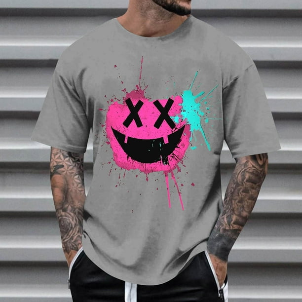 Blusas y camisas de manga corta con cuello redondo para hombre, blusas casuales de verano a la moda con cuello redondo y estampado para hombre.