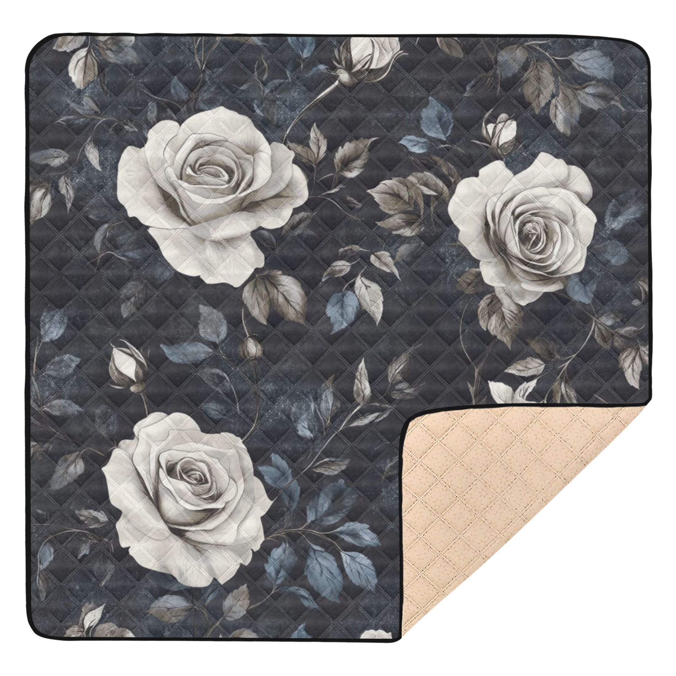 WOBOGO White Rose Baby Playmats Extra Large Waterproof Rollable Activity Pads for Toddlers 50×50inch