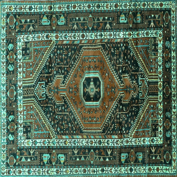 Ahgly Company Indoor Square Persian Turquoise Blue Traditional Area Rugs, 8' Square
