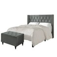 thumbnail image 4 of Castle Place Button Tufted Wingback Velvet Upholstered Bed with Storage Bench, Light Grey, Queen, 4 of 13