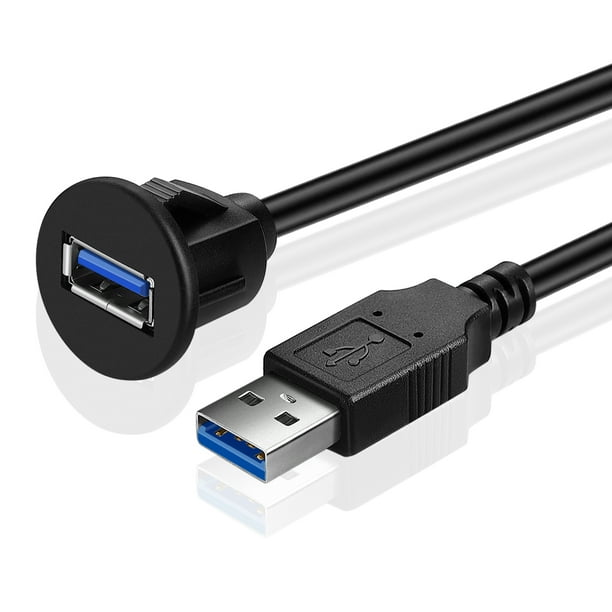 USB 3.0 Flush Cable with Buckle- Dashboard Panel Mount 1 Port USB Socket Plug