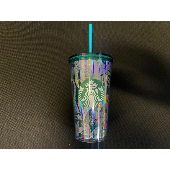2022 Starbucks Summer Grande Silver and Green Foliage Tumbler 16oz