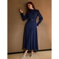 thumbnail image 5 of Elegant Blue High-Neck Pleated Midi Dress With Belted Waist, 5 of 6