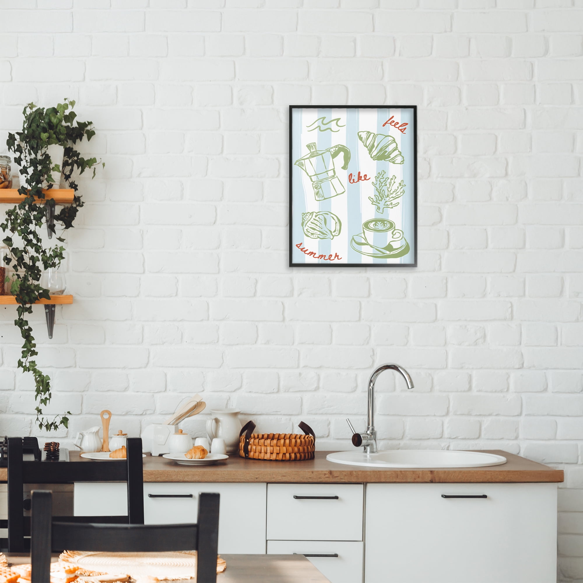 Stupell Industries Feels Like Summer on Stripes Black Framed Giclee Art, design by The Prints Vibe