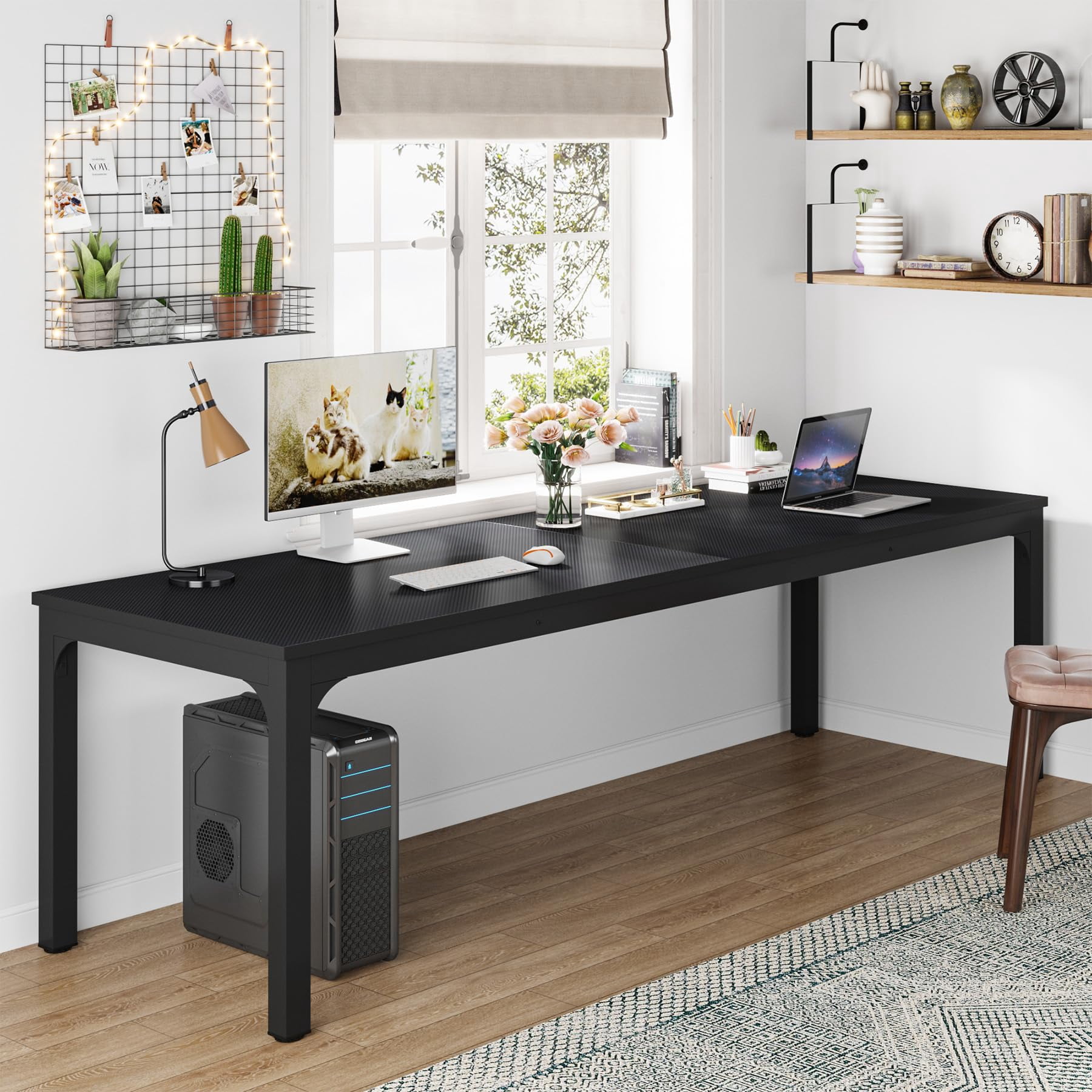 Tribesigns 78.7 inches 2 Person Desk, Extra Long Computer Desk Double Desk Workstation with Adjustable Foot Pads for Home Office Table, Black