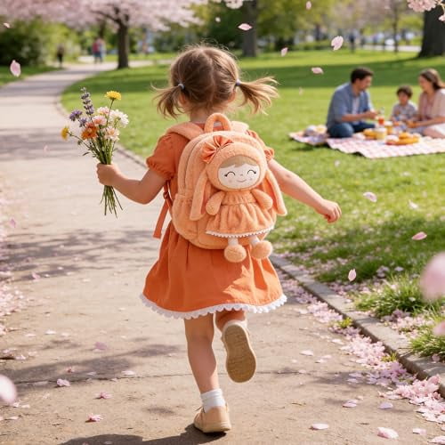 Gloveleya Toddler Doll Baby Girl Gift Bunny Pocket Diaper Pocket Rabbit Doll Orange Flocking 11inches