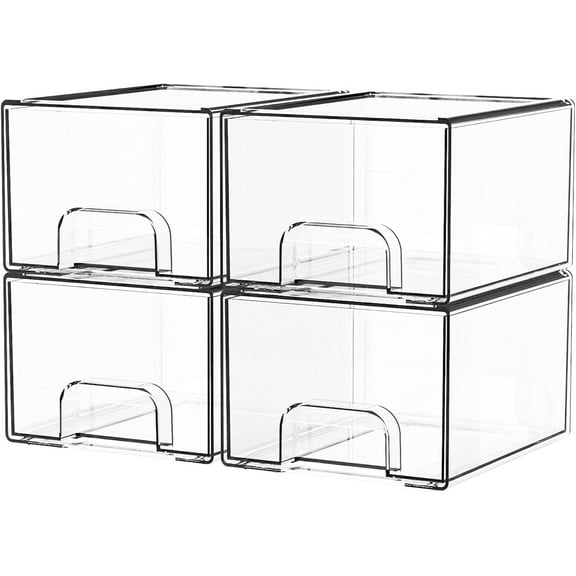 Clear Stackable Storage Drawers, Acrylic Drawer Containers for Organizing, Bathroom Organizers and Storage Bin Box, Plastic Makeup and Organizer Bins for Cabinet, Undersink