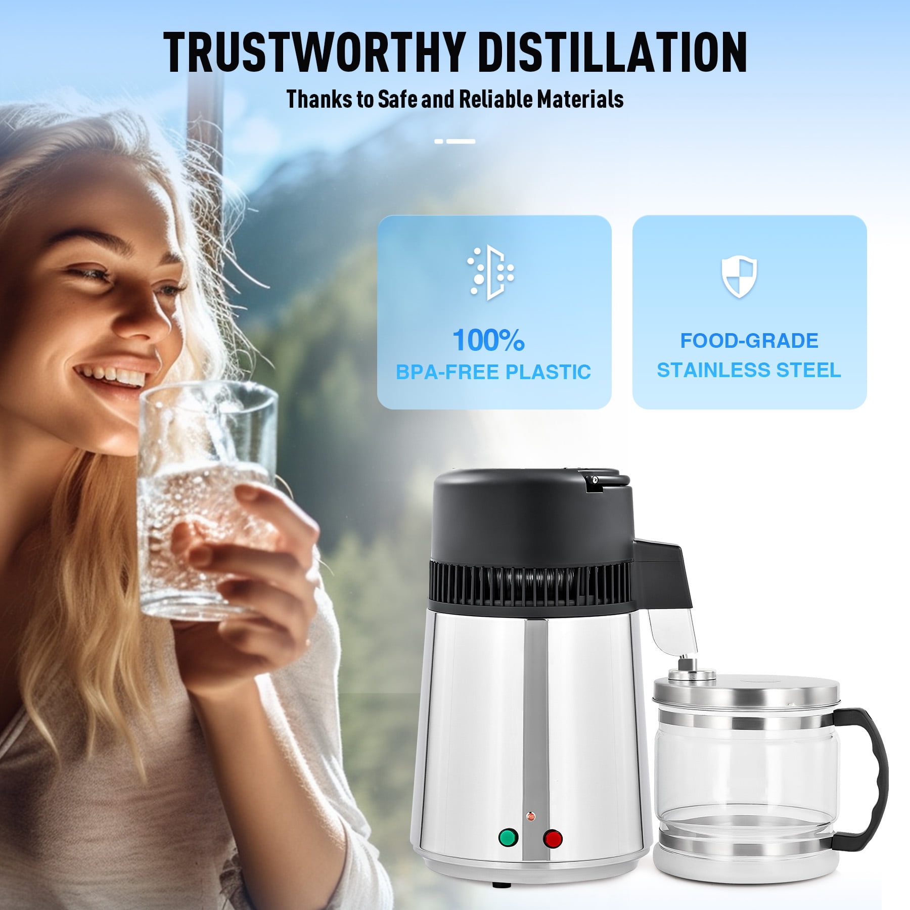 Preenex 1 Gallon/ 4L Home Stainless Steel Water Distiller w/ Glass Bottle