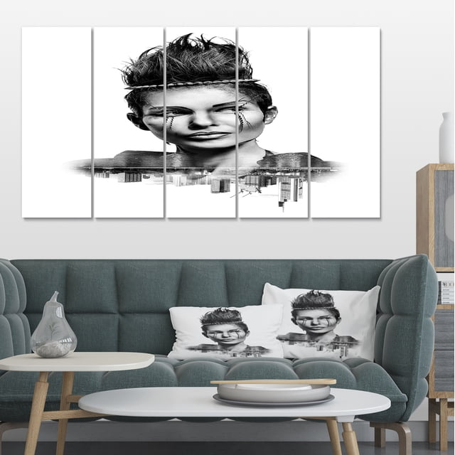 Double Exposition Femme avec Cheveux - Impression sur Toile Portrait
