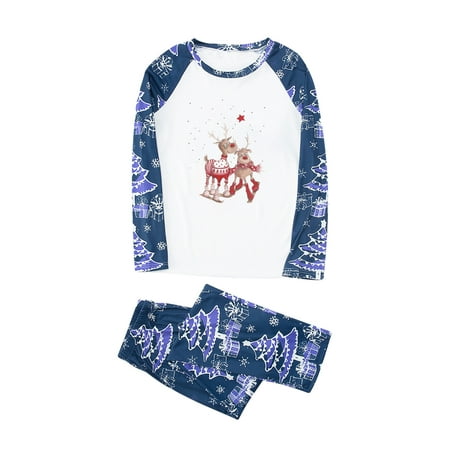 

Honeeladyy Parent-child Warm Christmas Set Printed Home Wear Pajamas Two-piece Mom Set Blue Clearance under 10$