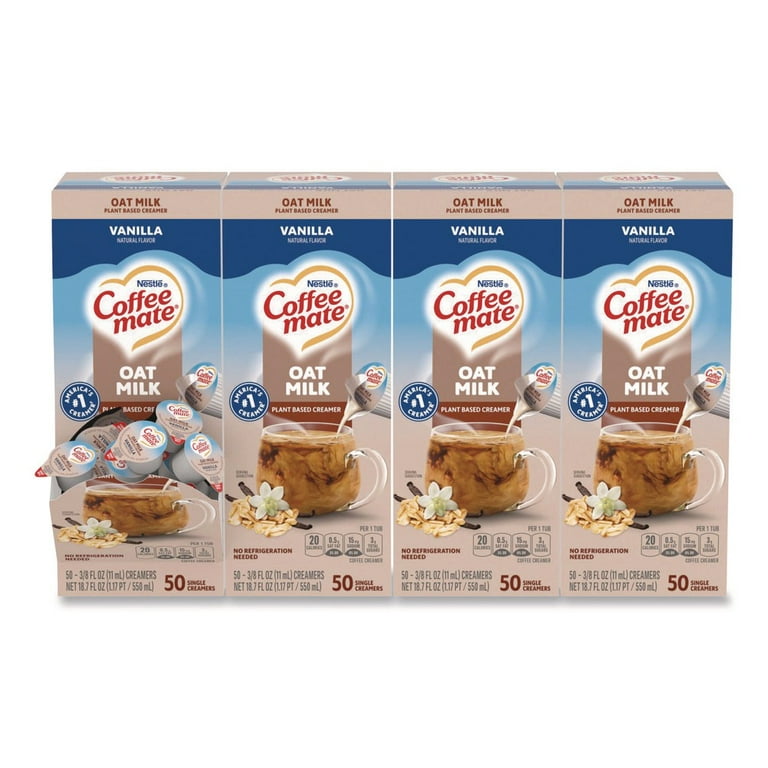 Plant-Based Oat Milk Liquid Creamers, Natural Vanilla, 0.38 oz Mini Cups, 50/Box Plant-Based Oat Milk Liquid Creamers, Natural Vanilla, 0.38 oz Mini Cups, 50/Box