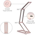 thumbnail image 3 of Lámpara de escritorio LED plegable - Luz de mesa USB portátil plegable con 3 configuraciones de brillo - Para el hogar, lectura, estudio, trabajo, viajes - Oro rosa, 3 of 5