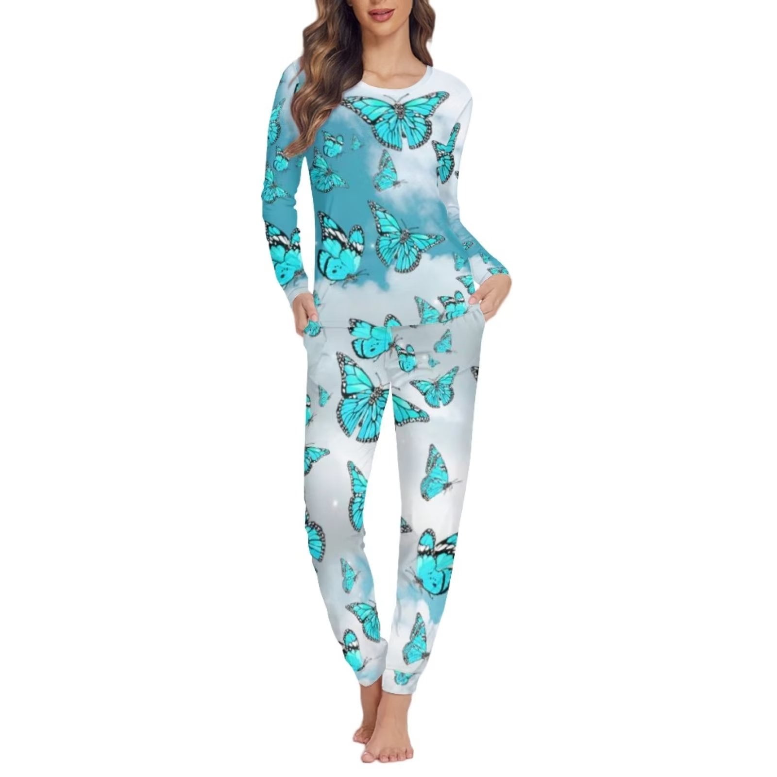 Renewold Trendy Pajamas for Women Long Sleeve Scoop Neck Comfortable  Nightwear Winter Night Aztec Horses Dreamcatchers Sleepwear Casual Sport  Jogger