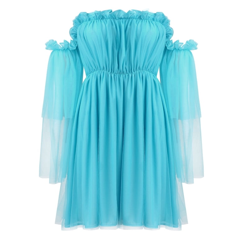 knee length dresses for ladies RAQUELA Off Shoulder Ruffle Maxi Dress M / Azure