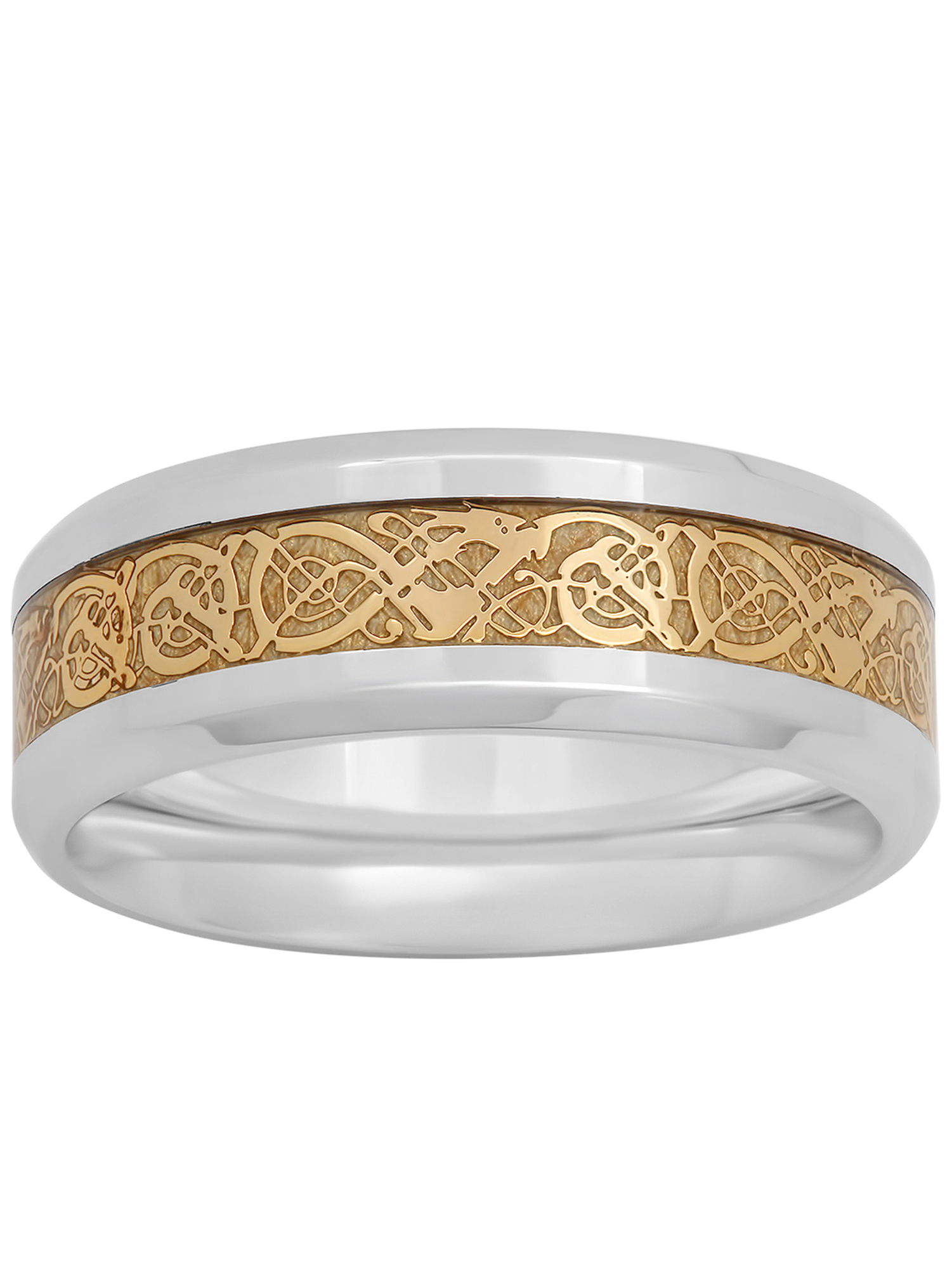 Mens Stainless Steel Gold-Tone IP Filigree Wedding Band - Mens ring