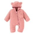 thumbnail image 2 of CUZIBR Baby Toddler Girls Romper Outfit Suit Solid Color Long Sleeve Full Zip Up Fuzzy Hooded Jumpsuit Footies Kids Boys One Piece Winter Thermal Warm Snowsuit Clothes Bodysuit,Pink,6-9 Months, 2 of 9