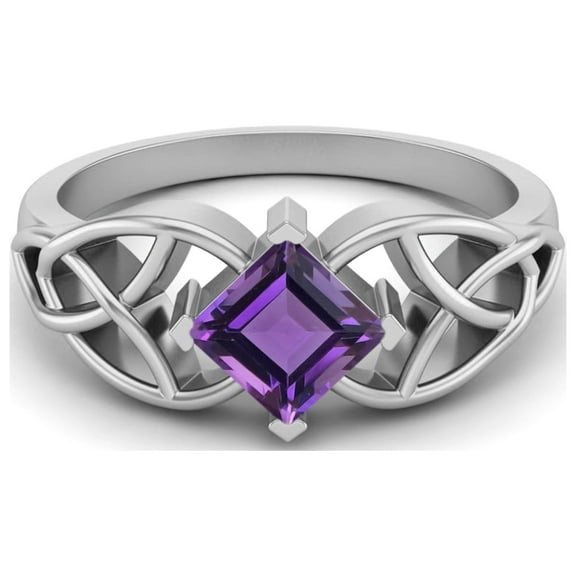 5mm Square Shape Natural Amethyst 925 Silver Celtic Women Mother's Day Gift Ring