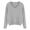 thumbnail image 4 of successthop V Neck Sweaters for Women Casual Oversized Plus Size Clothes Ribbed Cuffs Long Sleeve Knitwear Solid Tops, 4 of 5